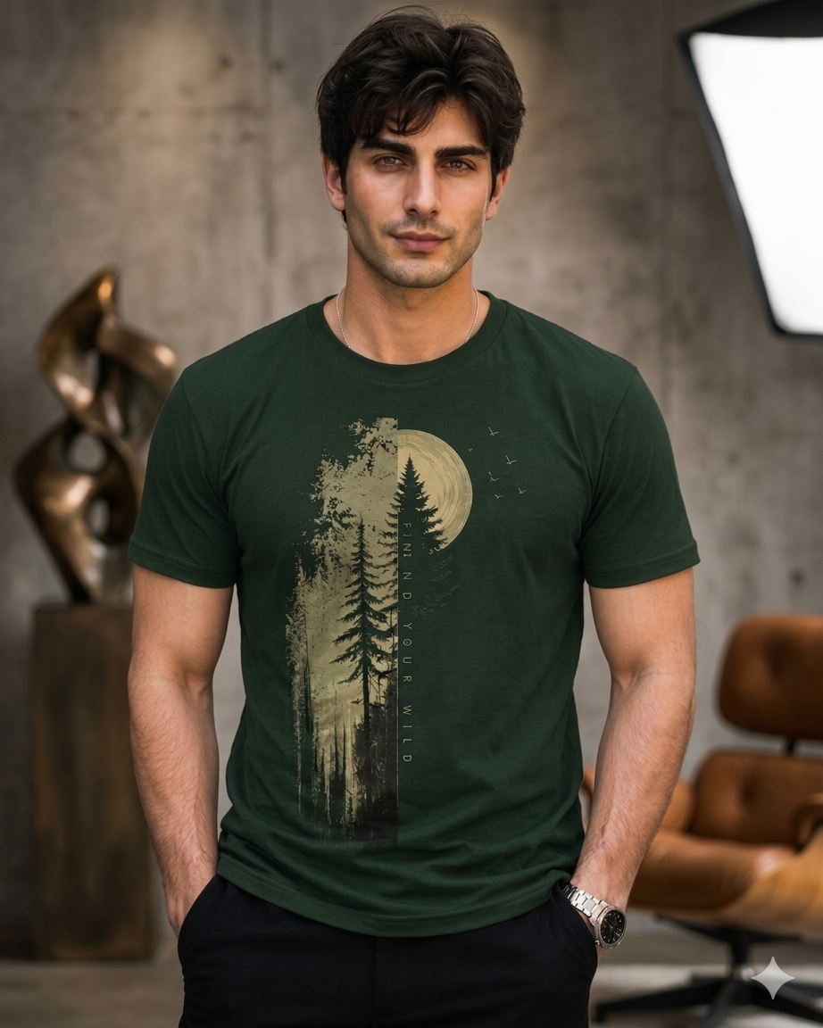 Das Fashion The 'Find Your Wild' Premium Graphic Tee – Forest Green 180 GSM 100%Primium Cotton Dark Green T-shirt